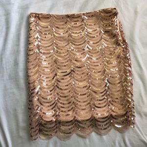 Sequin Scallop Rose Gold Mini Skirt